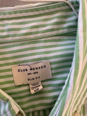 Club Monaco Slim Fit Light Green & White Striped Button-Down Shirt